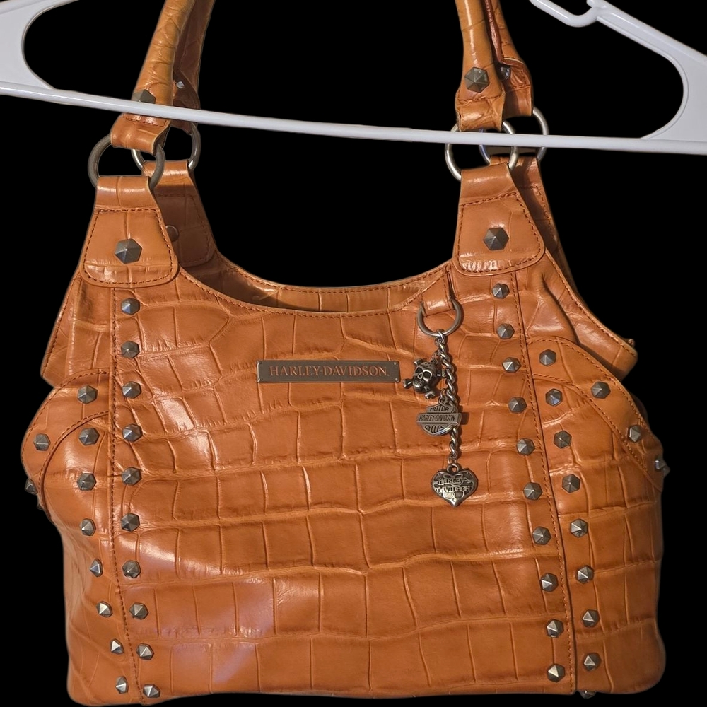 Harley-Davidson Orange Tan Shoulder Bag with Embossed Leather